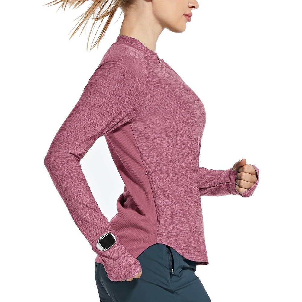 Baleaf Womens Quarter Zip Pullover Long Sleeve Running Shirt Mauve Pink Size M‎